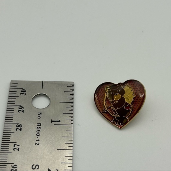 Small Brown Cupid Bear with Arrow and Angel Wings in Red Heart Shaped Enamel Pin - Picture 6 of 7